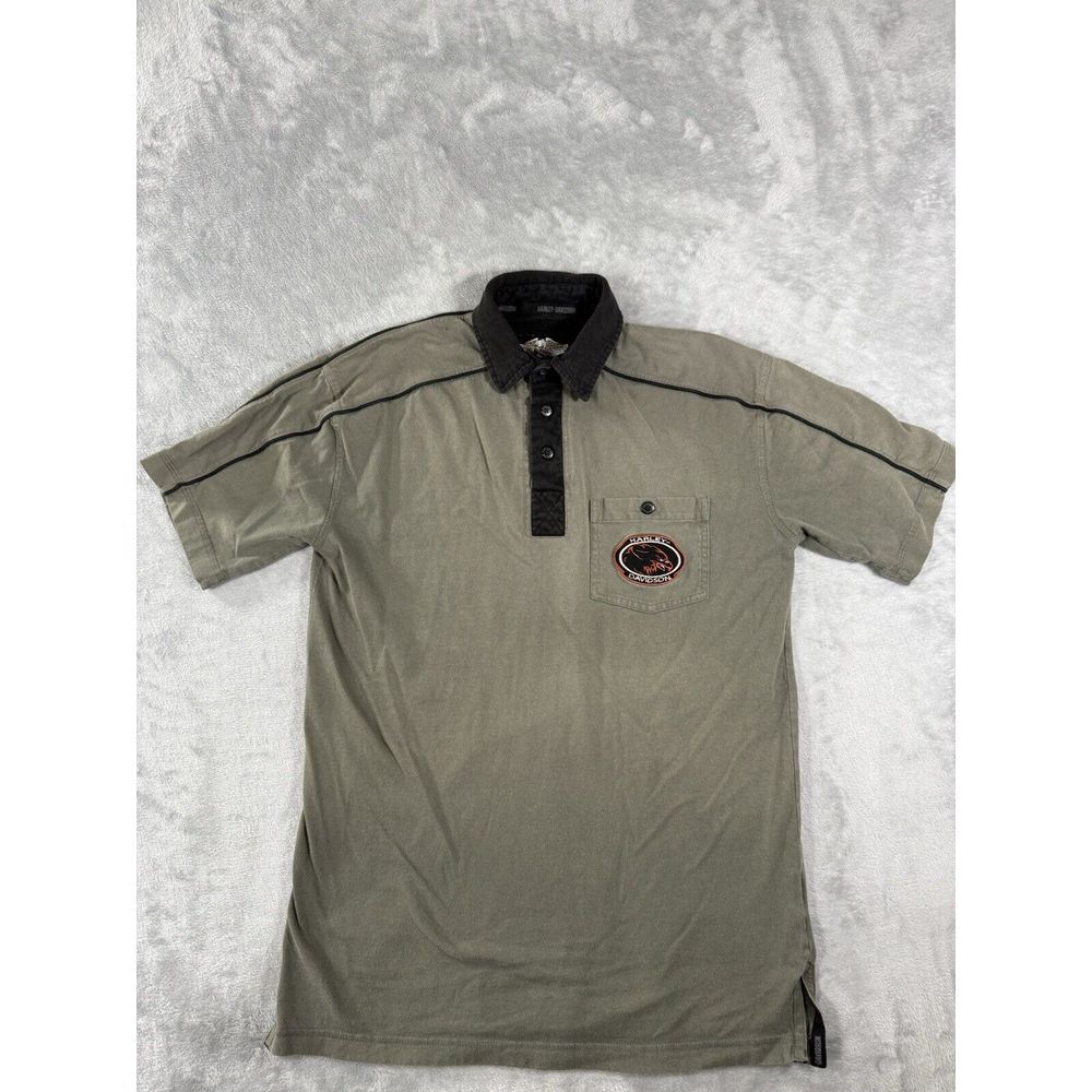 Harley Davidson Polo Shirt Mens Small Green‎ Black Embroidered
